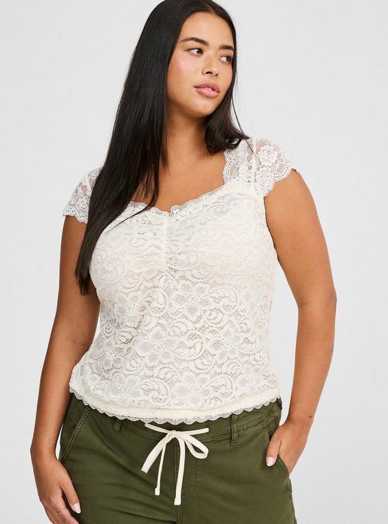 Stretch Lace Sweetheart Cinch Front Top Product Image