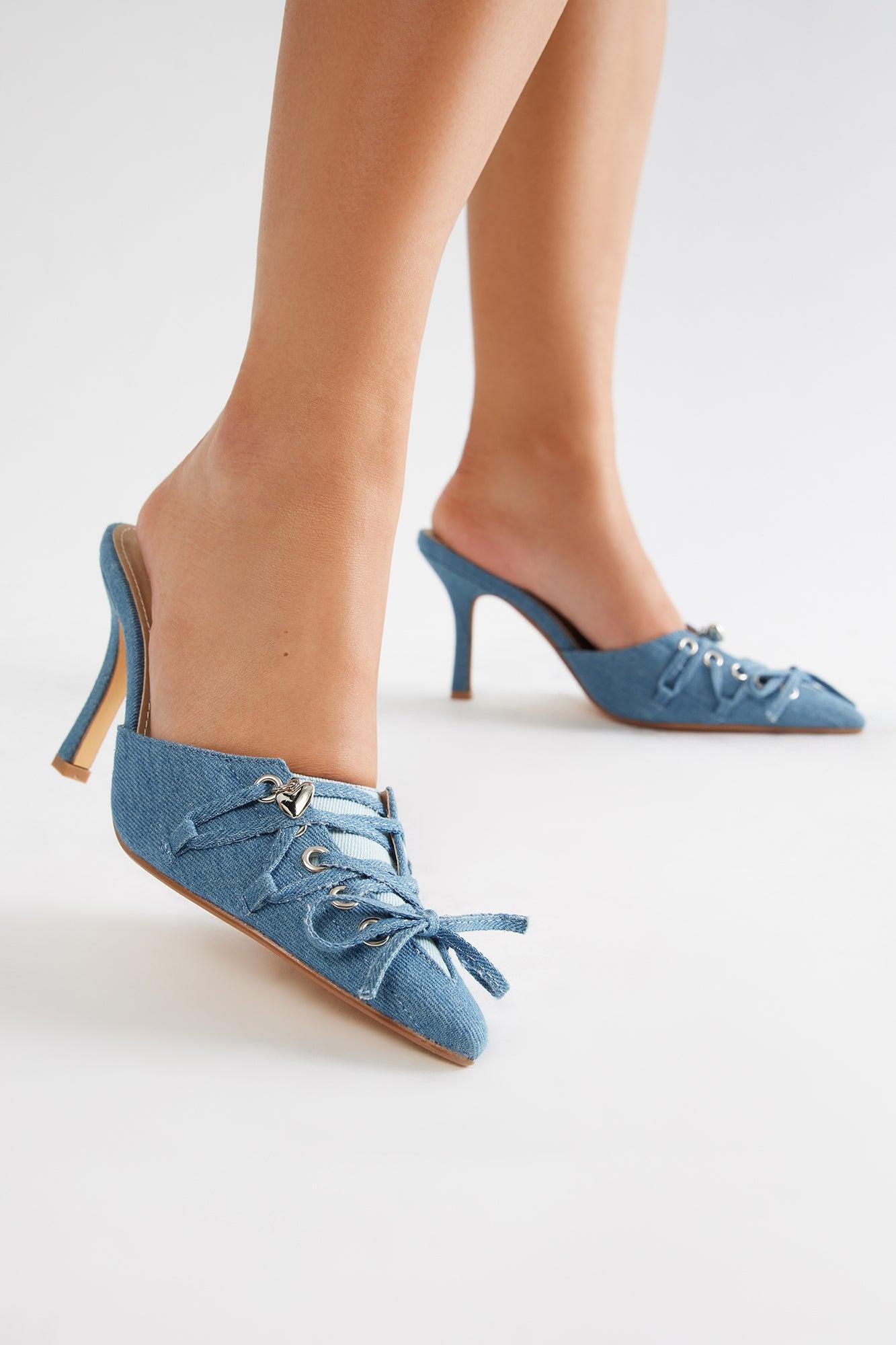 Evangeline Lace Up Pumps - Denim Product Image