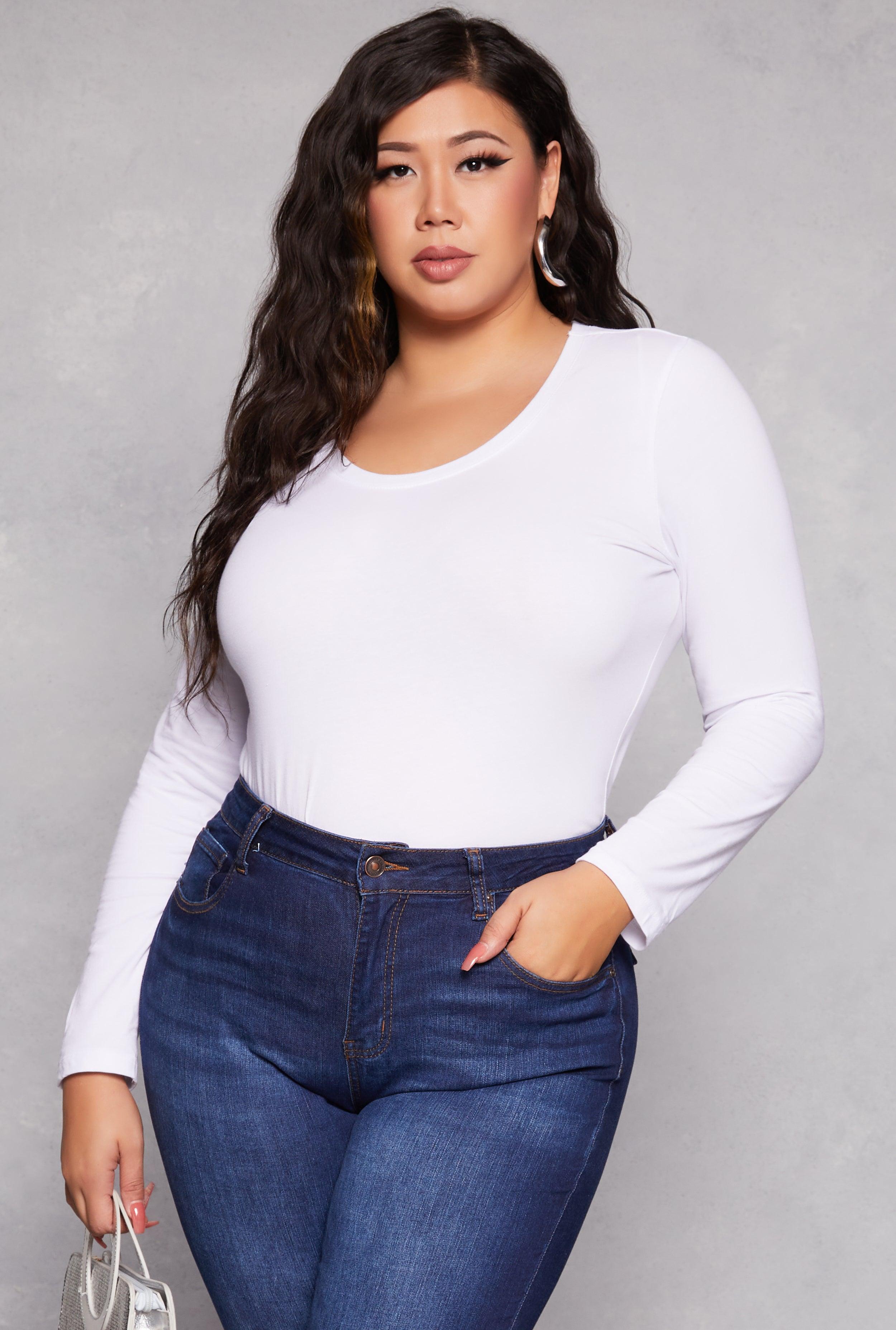 Womens Plus Size Basic Scoop Neck Long Sleeve T Shirt Product Image