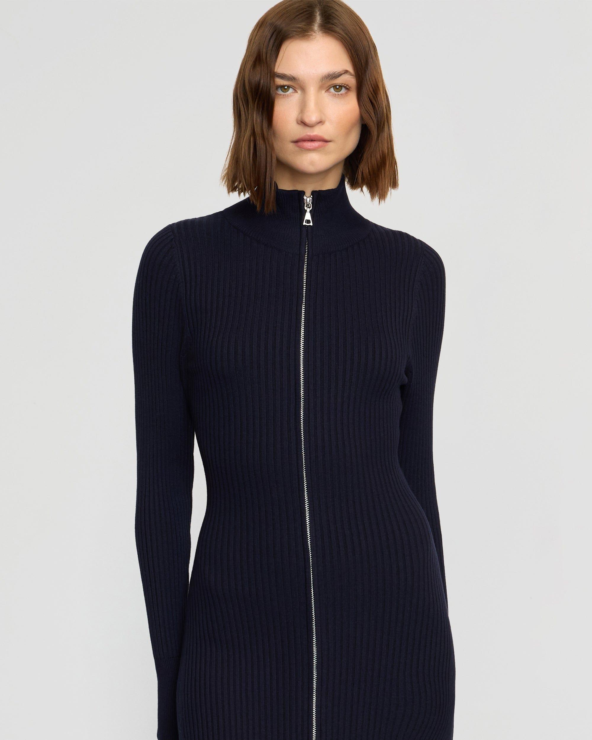 Janne Ribbed Two-Way Zip Sweater Dress Product Image