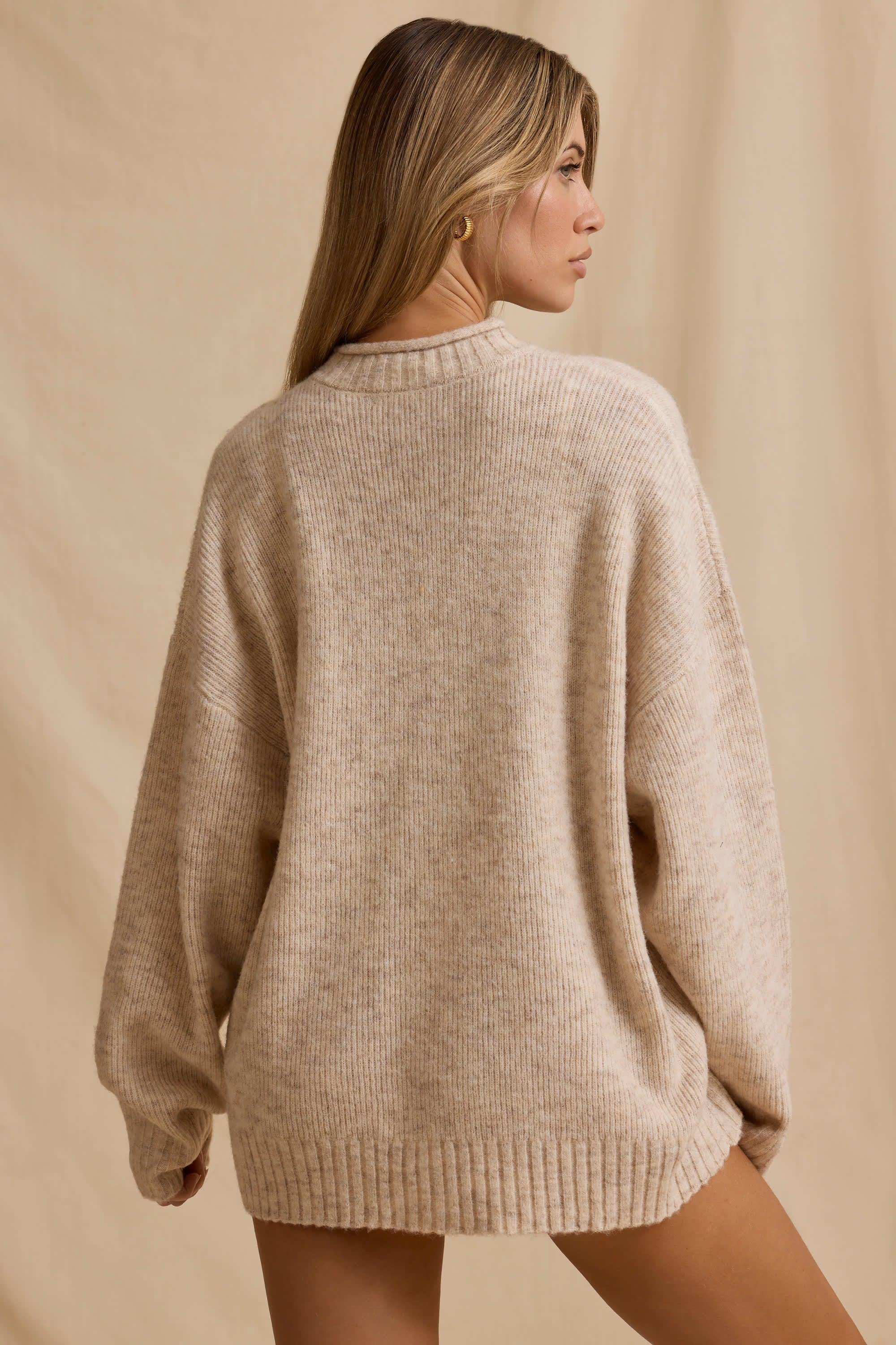 Oversized Knit Jumper in Cream Marl Product Image