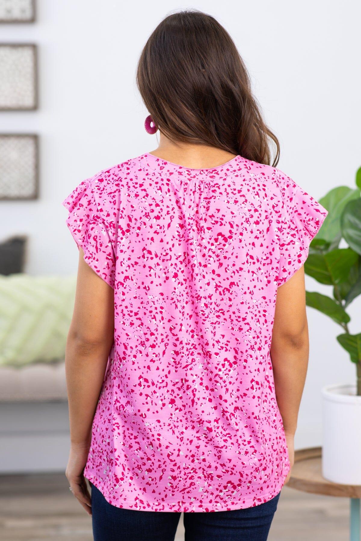 Pink Animal Print Ruffle Sleeve Top Product Image