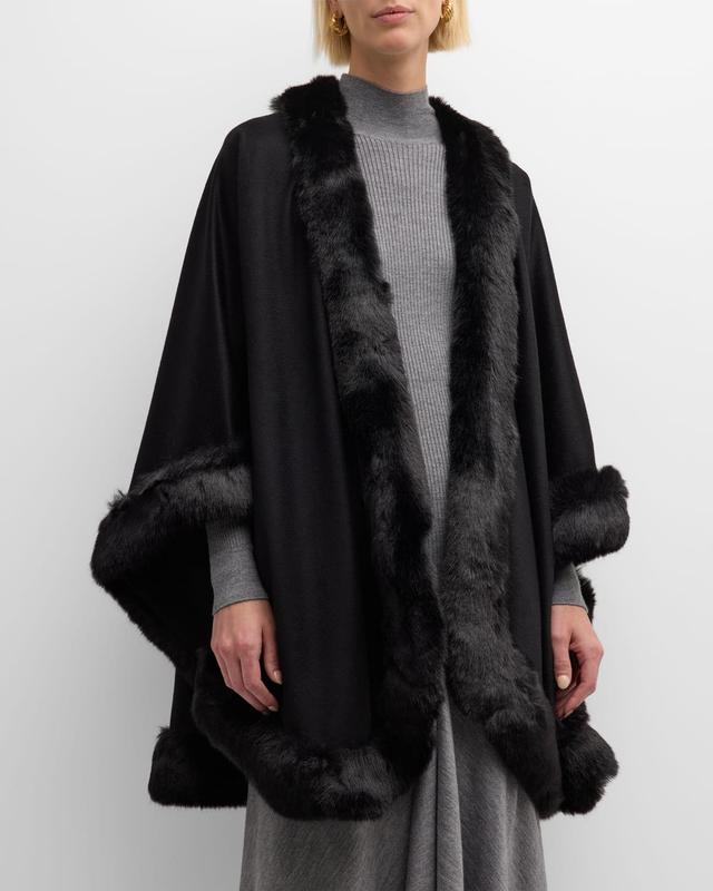 Faux Fur Trim Cashmere Cape Product Image