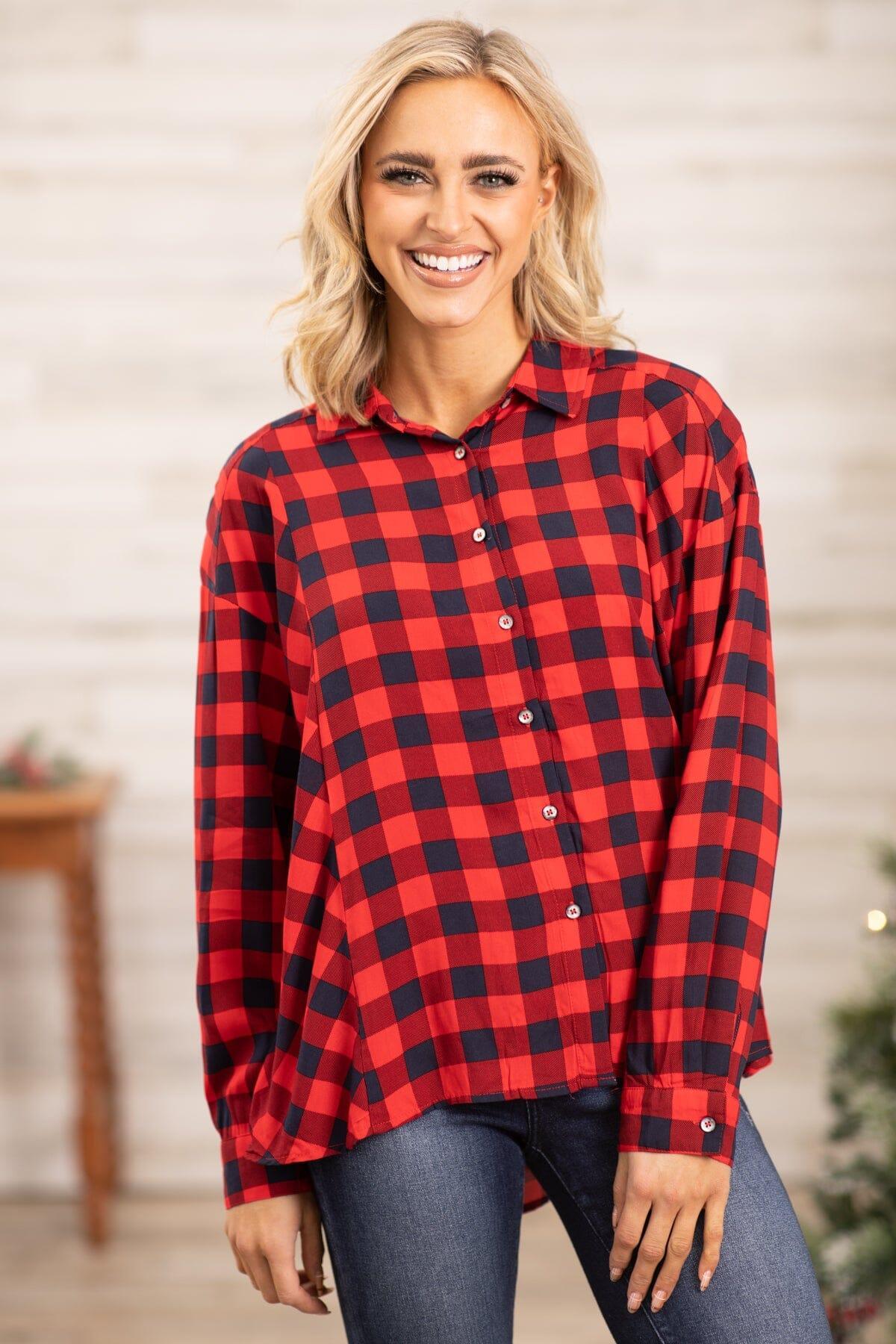 Red Buffalo Plaid Hi Lo Button Up Top Product Image