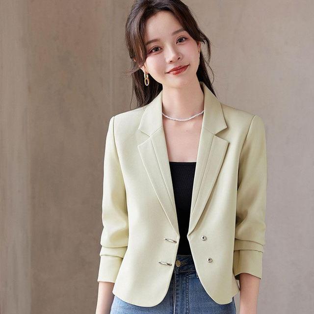 Lapel Neck Plain Cropped Button Blazer Product Image