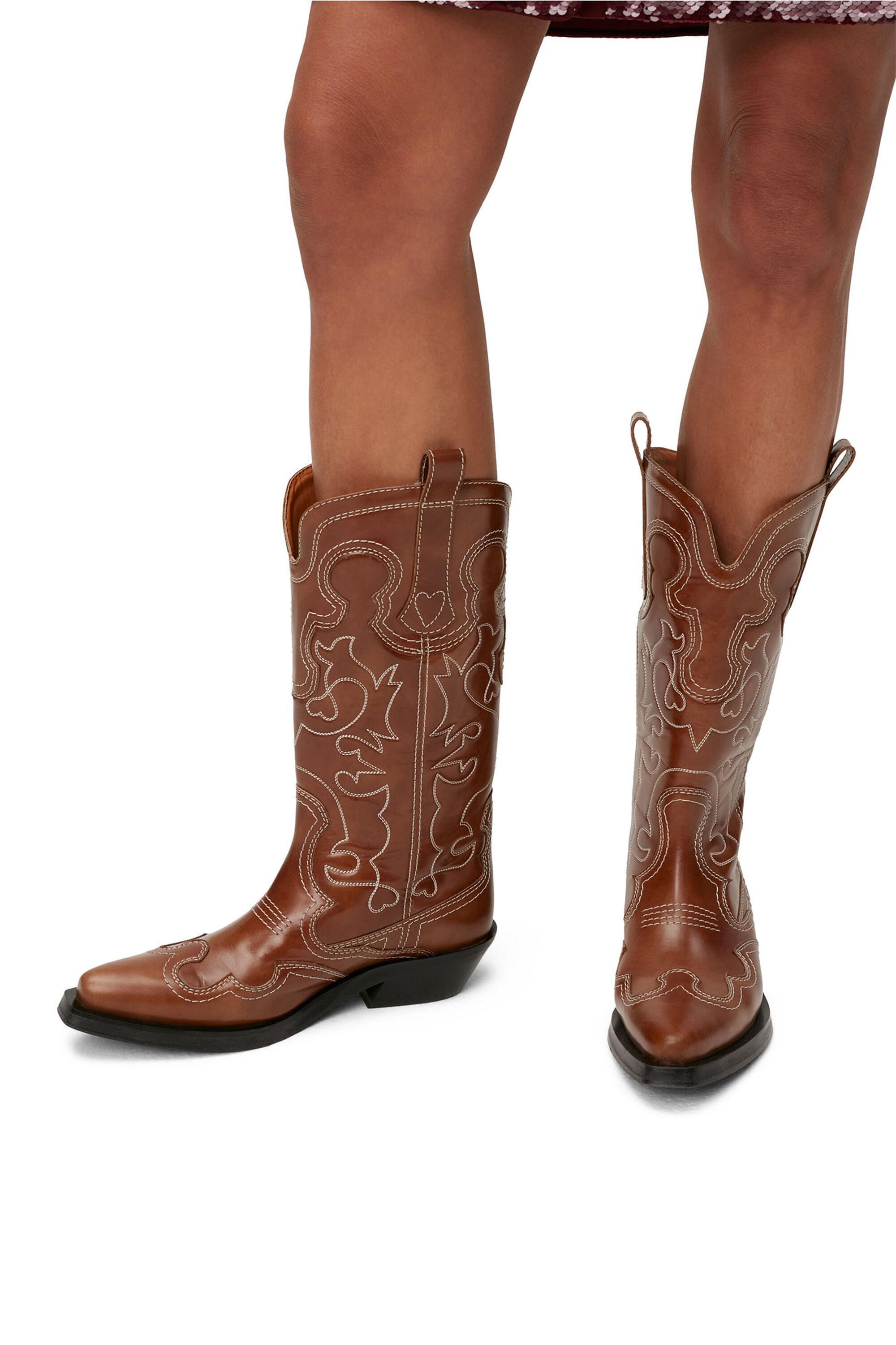 Brown Mid Shaft Embroidered Western Boots product image