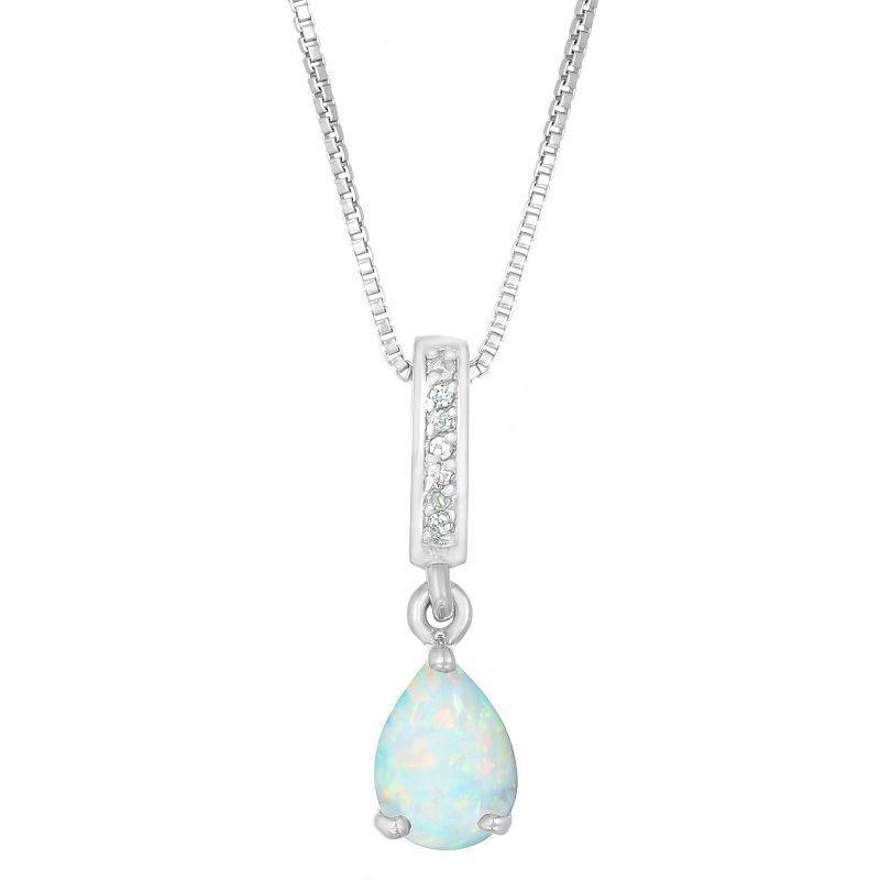 Gemminded Sterling Silver Lab-Created Opal & Lab-Created White Sapphire Accent Pendant Necklace, Womens Product Image