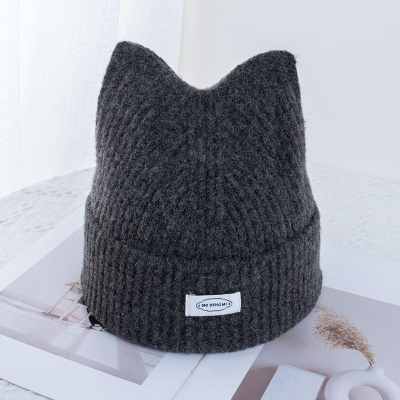 Lettering Applique Cat Ear Knit Beanie Product Image