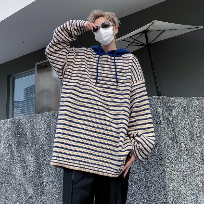 Striped Knit Hoodie Product Image