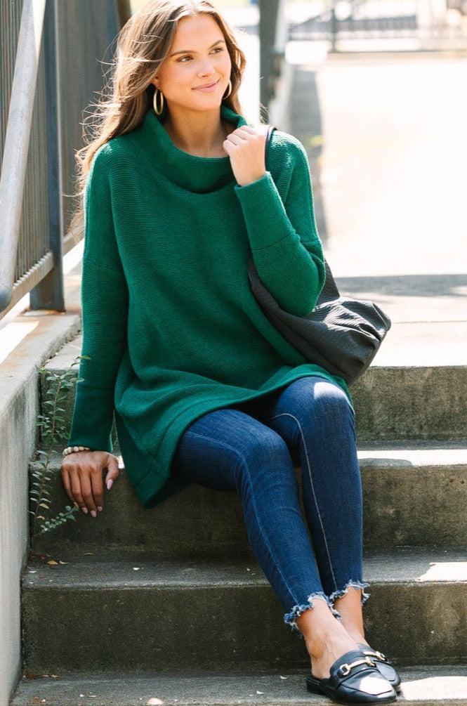 The Slouchy Emerald Green Mock Neck Tunic Female Product Image