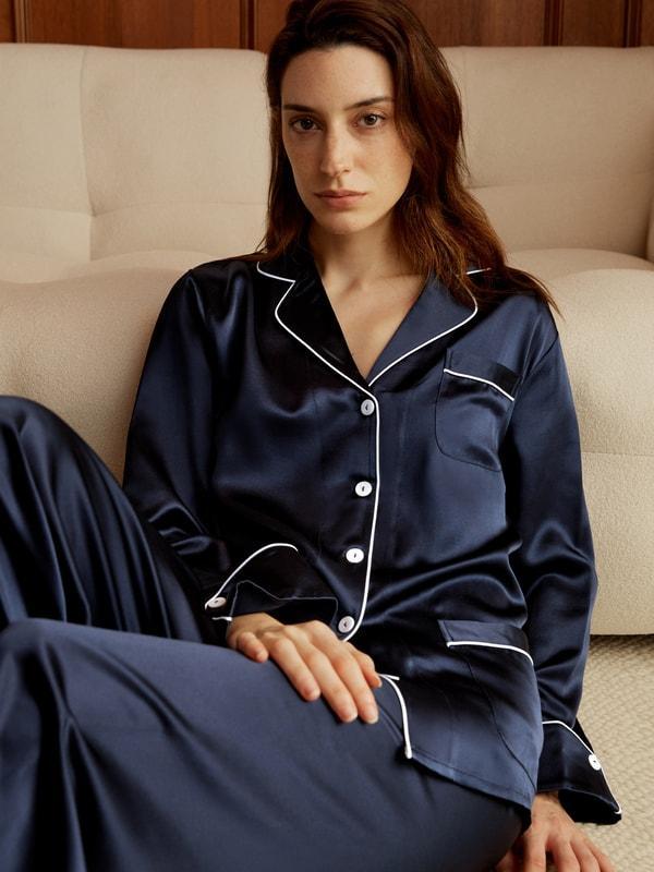 22 Momme Chic Trimmed women Silk Pajamas Set Product Image