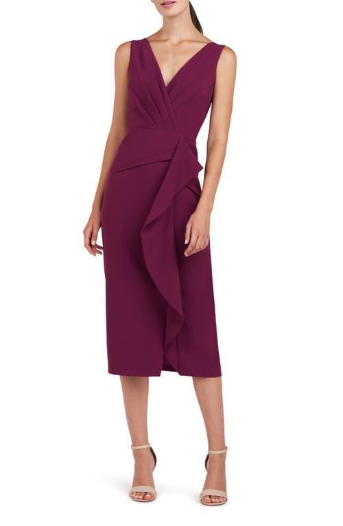 Kay Unger Brynn Ruffle Midi Sheath Dress Product Image