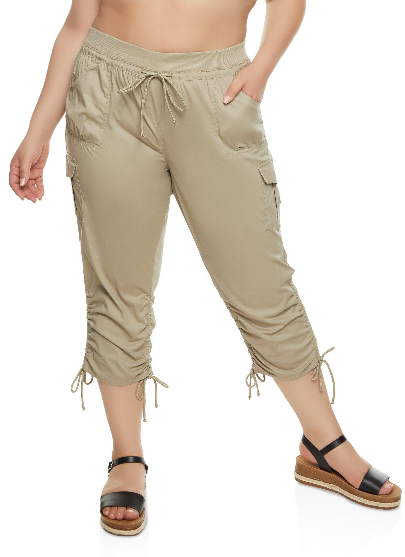 Womens Plus Size High Waisted Ruched Cargo Capri Pants Product Image