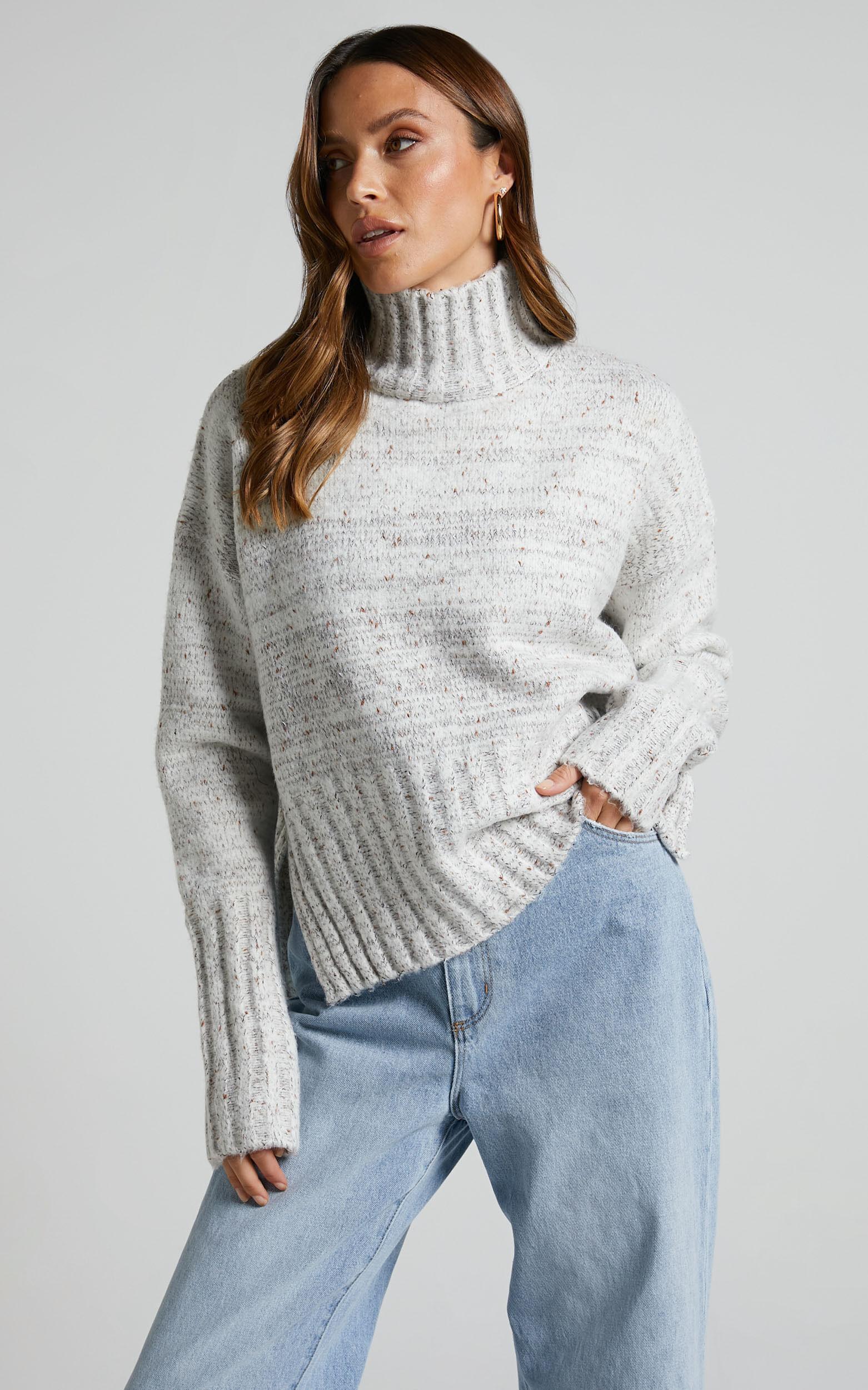 Maleesha Jumper - Oversized Turtle Neck Knit Jumper in Grey Marle Product Image