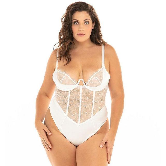 Plus Size Oh La La Cheri Carmella Unlined Lace & Satin Boning Inserts Bodysuit 51-11566X, Womens Product Image