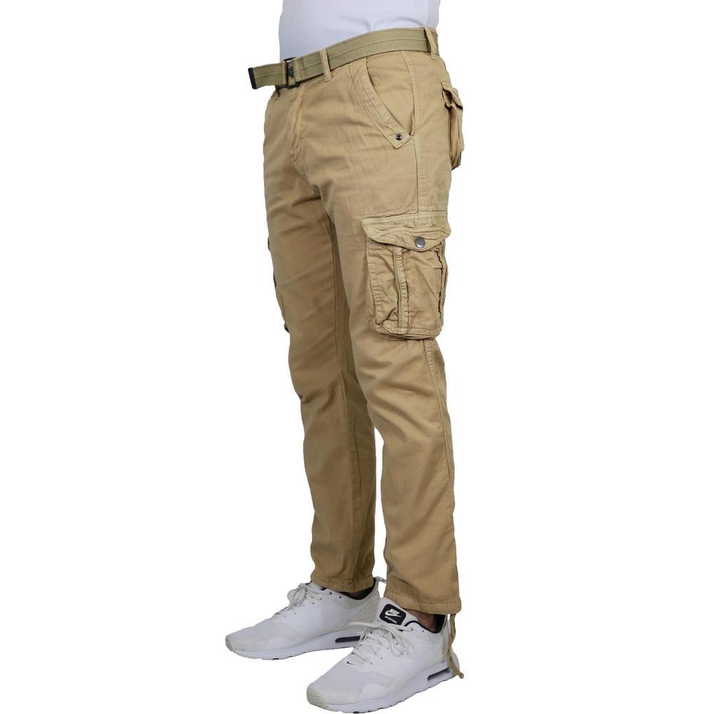 Galaxy By Harvic Men's Garment Dyed Cargo Pants With Belt - Khaki, 32 Product Image