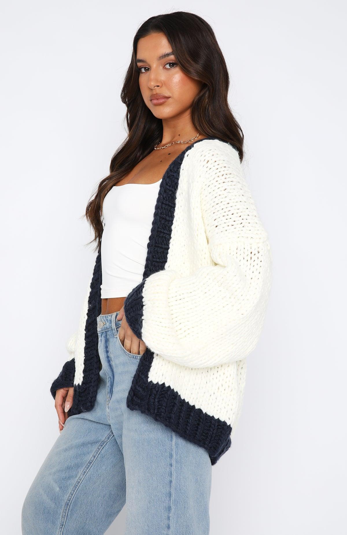 A Little Too Much Knit Cardigan Cream/Navy Product Image