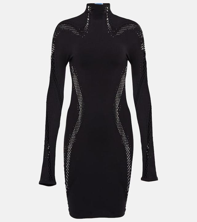 MUGLER Open-knit High-neck Minidress In Black Product Image