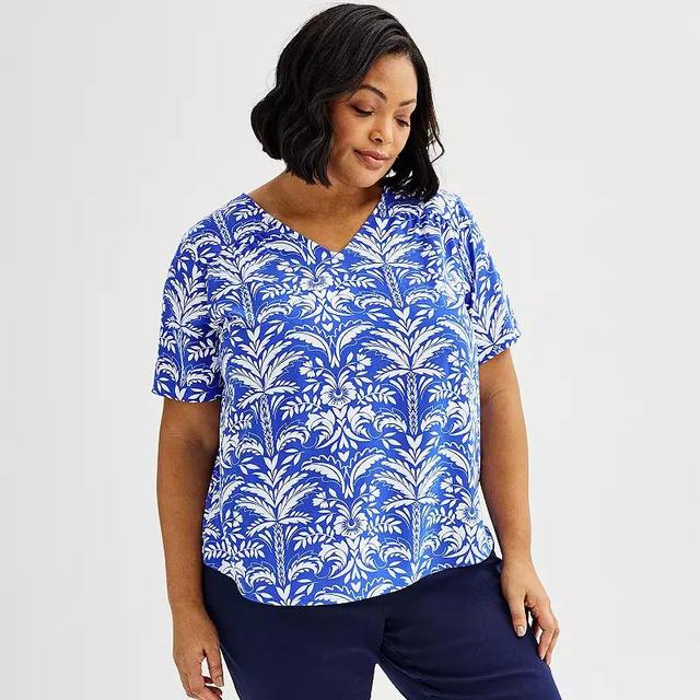 Plus Size Croft & Barrow Short Sleeve V-Neck Popover T-Shirt, Womens Product Image