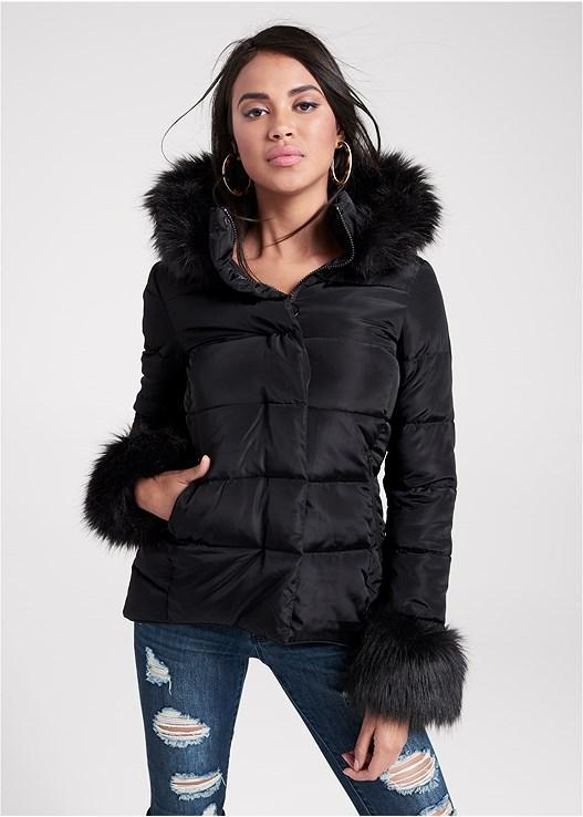 Faux-Fur Trim Puffer Coat Product Image