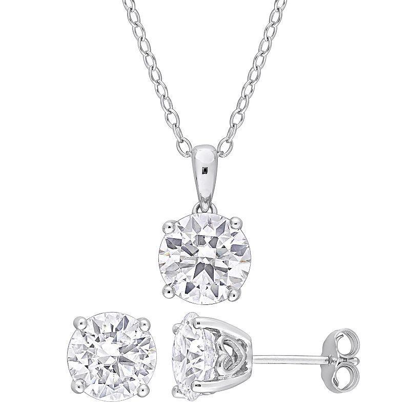 Stella Grace Sterling Silver Lab-Created Moissanite Solitaire Earrings & Pendant Necklace Set, Womens White Product Image