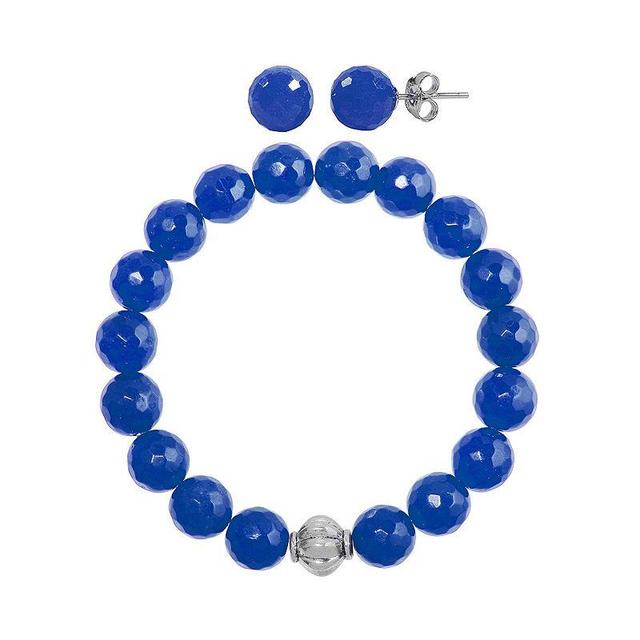 Faceted Agate 2-piece Stud Earrings & Bracelet Set, Womens Blue Product Image