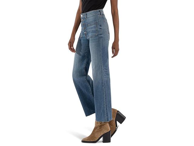 KUT from the Kloth Meg High Rise Wide Leg Expo Btn Raw Hem Patch Pockets (Prevent) Women's Jeans Product Image