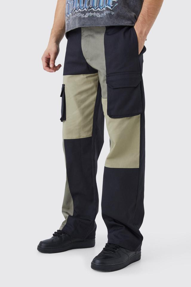 Tall Relaxed Fit Multi Colour Block Cargo Pants | boohooMAN USA Product Image