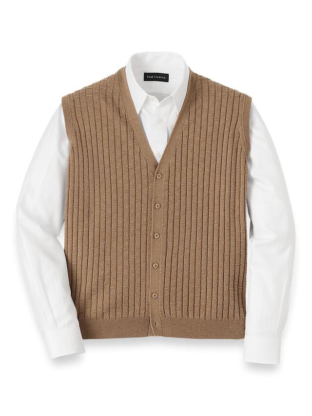 Cotton Button Front Cardigan Vest - Camel Product Image