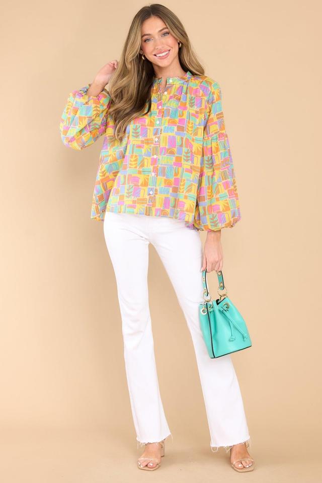 Emory South Beach Print Cotton Button Front Top Yellow Product Image