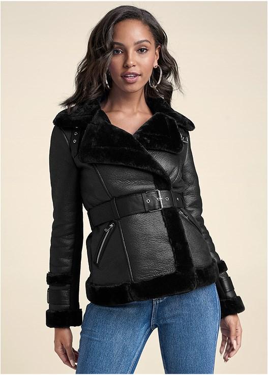 Faux-Leather And Fur Coat Product Image
