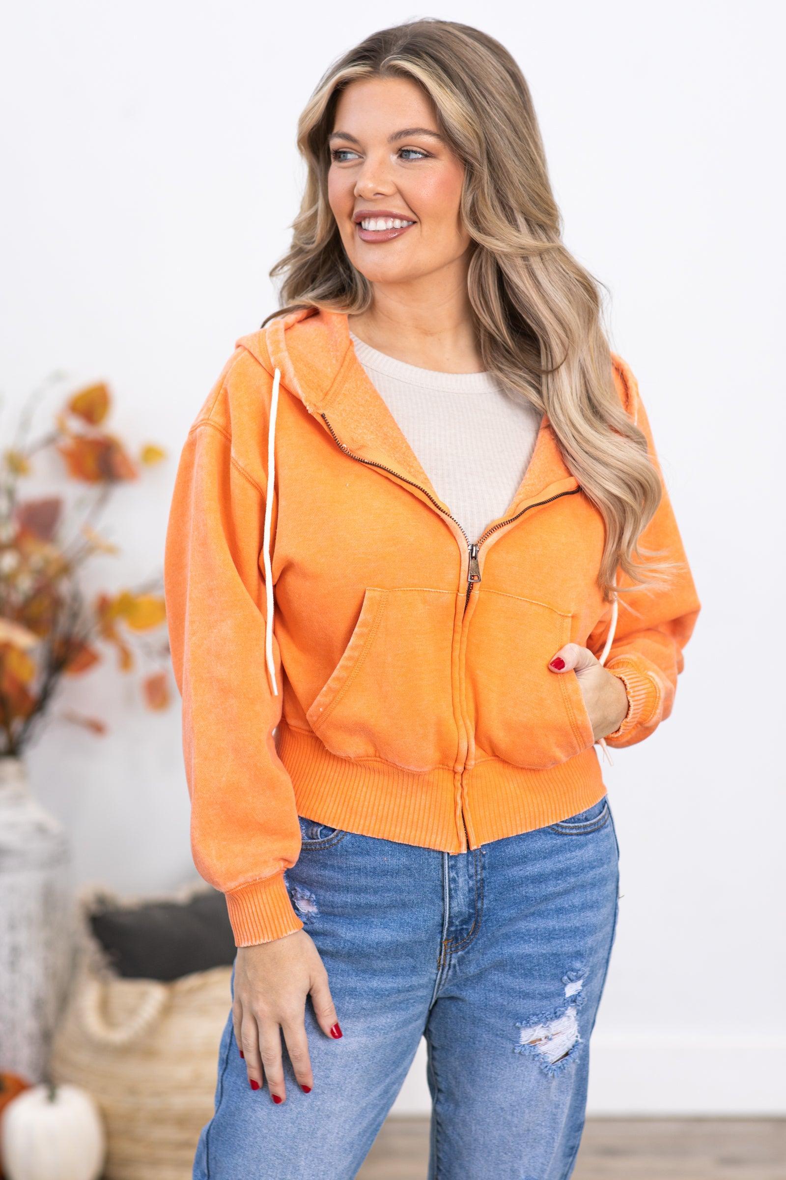 Light Orange Washed Fleece Full Zip Hoodie Product Image