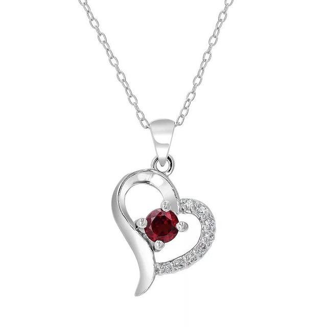 Gemistry Sterling Silver Stone & Cubic Zirconia Heart Necklace, Womens Red Product Image