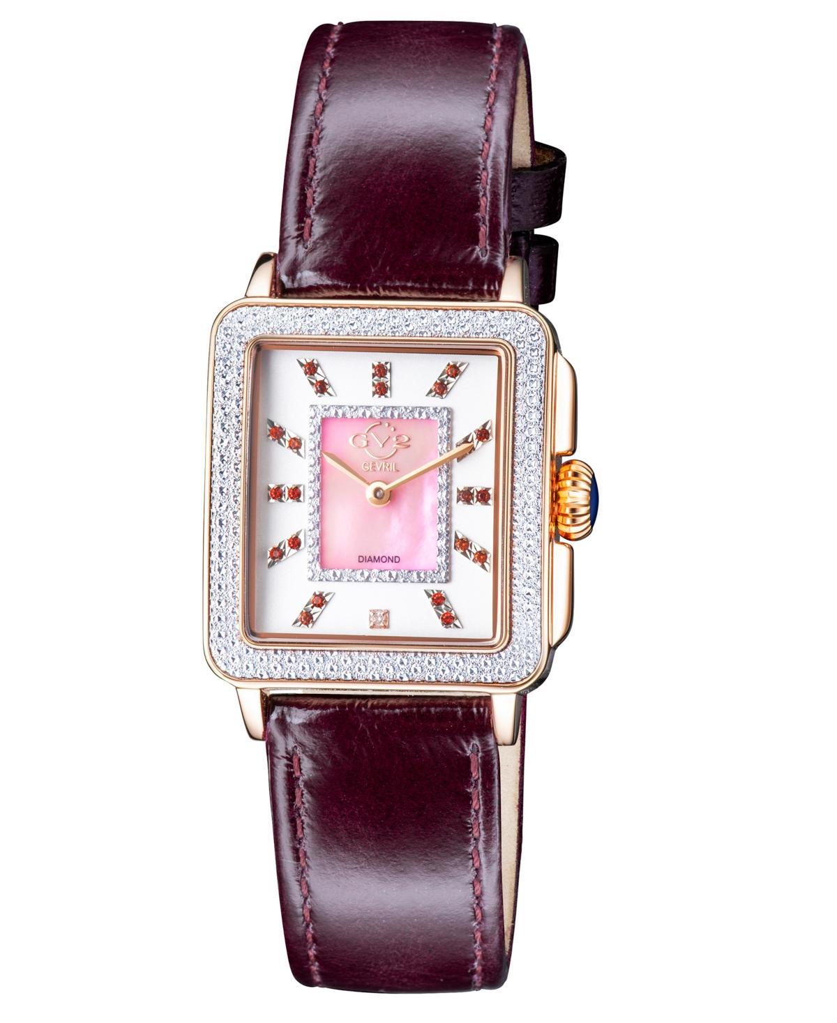 GV2 by Gevril Womens Padova Gemstone Swiss Quartz Diamond Accent Purple Hand Made Italian Leather Strap Watch 27mm x 30mm Product Image