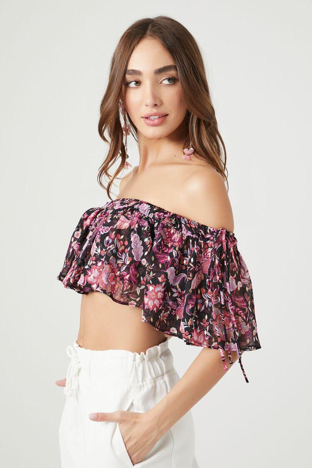 Off-the-Shoulder Floral Flounce Crop Top | Forever 21 Product Image