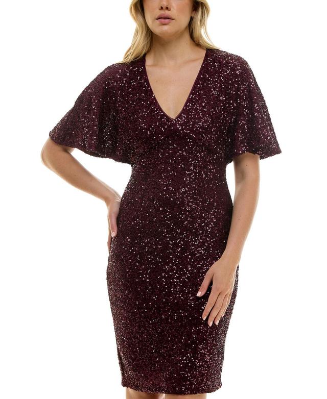 Taylor Womens Short-Sleeve Sequined Shift Dress Product Image