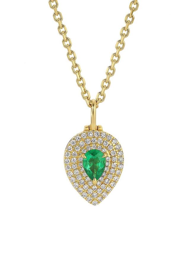 Womens Loulou 18K Yellow Gold, Emerald & 0.36 TCW Diamond Locket Necklace Product Image