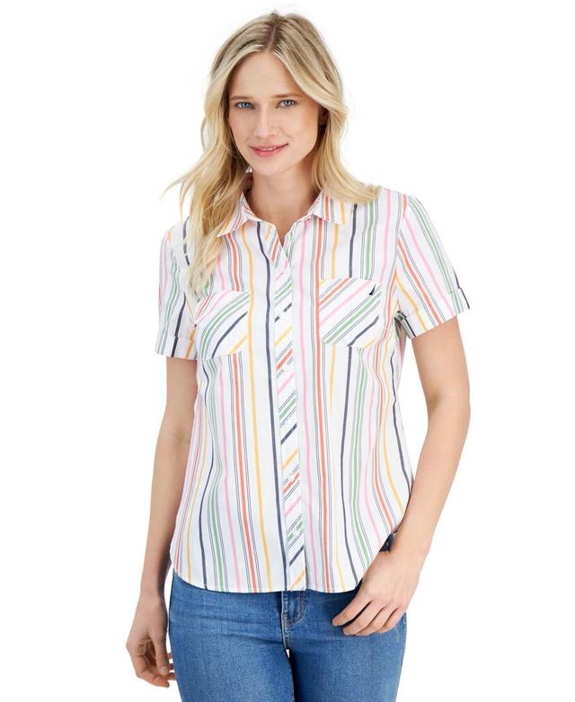 Nautica Jeans Womens Getaway Striped Button-Down Camp Shirt Product Image