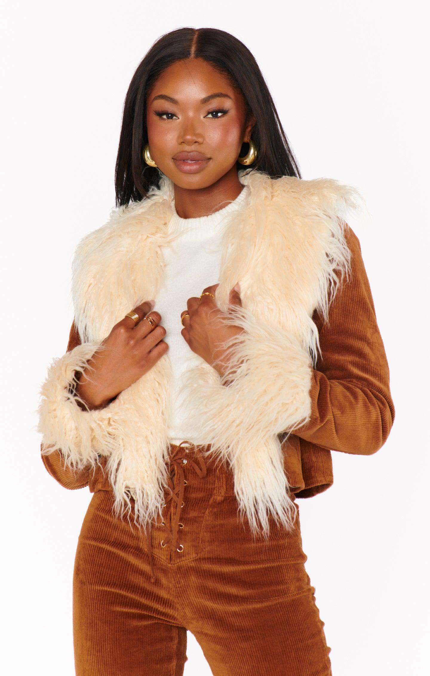 Penny Lane Cropped Coat ~ Saddle Brown Cord w/Faux Fur Product Image