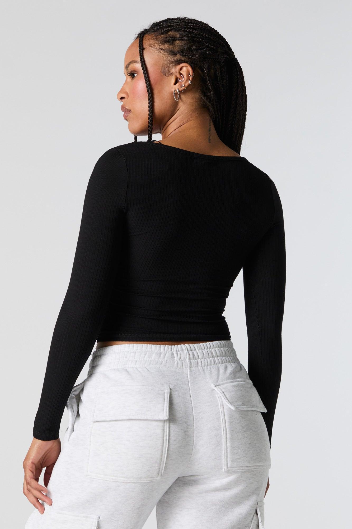 Ribbed Square Neck Long Sleeve Top Female Product Image