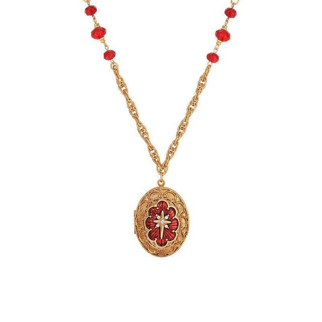 Symbols of Faith Enamel Star of Bethlehem Locket Necklace, Womens, Red Product Image