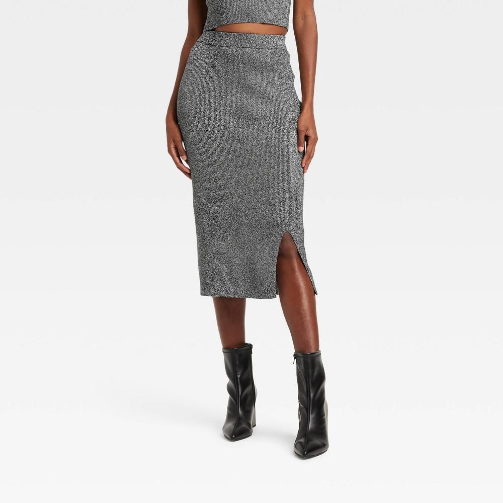 Womens Lurex Midi Sweater Skirt - A New Day Silver Product Image