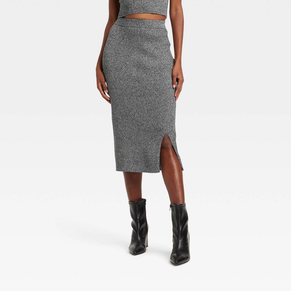 Women's Lurex Midi Sweater Skirt - A New Day™ Silver Product Image