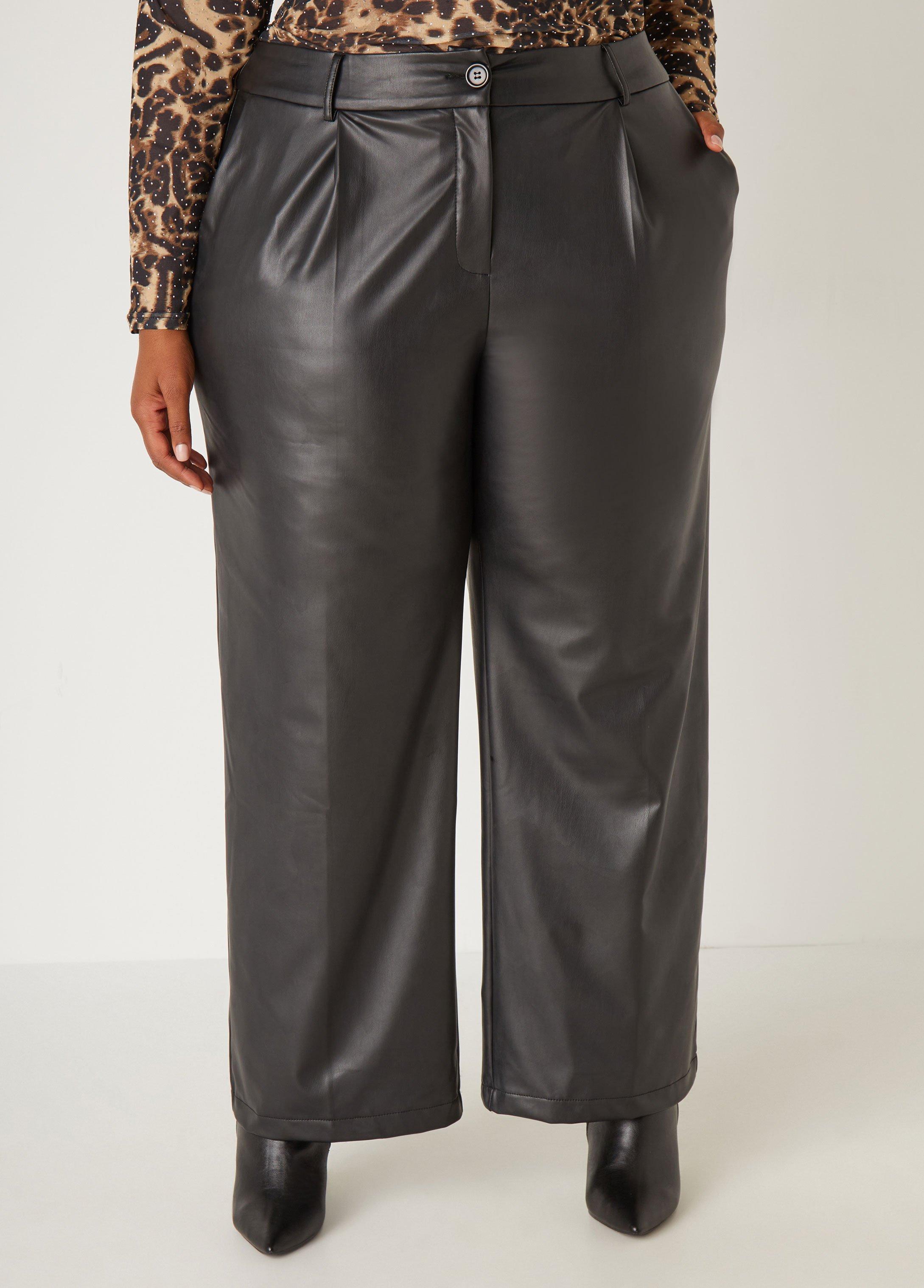 Plus Size Faux Leather Straight Leg Trousers Ashley Stewart Product Image