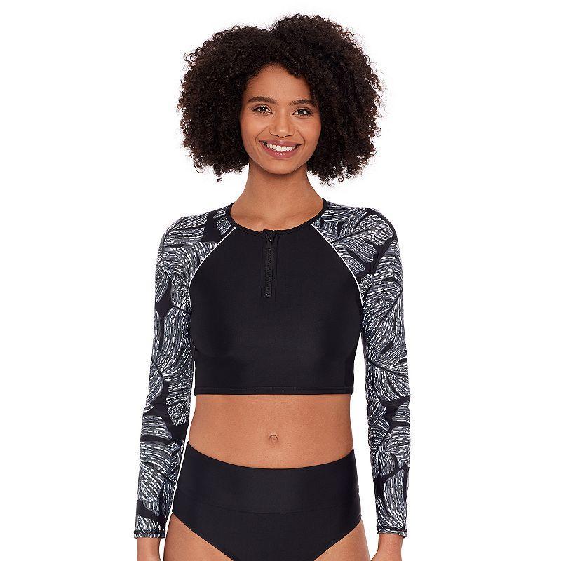 Womens Eco Beach Cropped Long Sleeve Zip-Up Rash Guard Swim Top Product Image