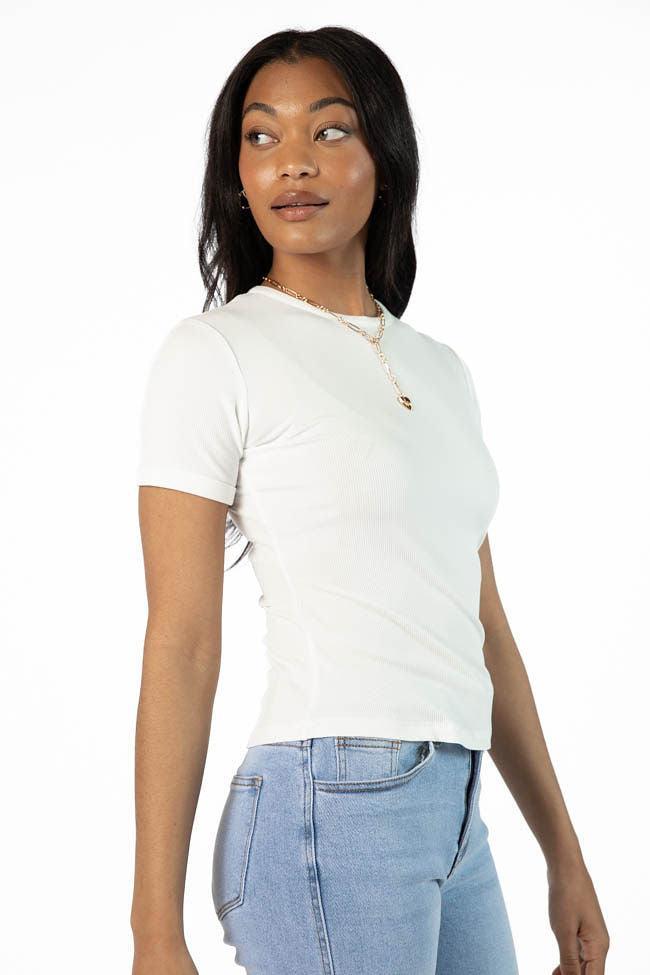 Everyday Essential Ivory Ribbed Crew Neck Tee Product Image