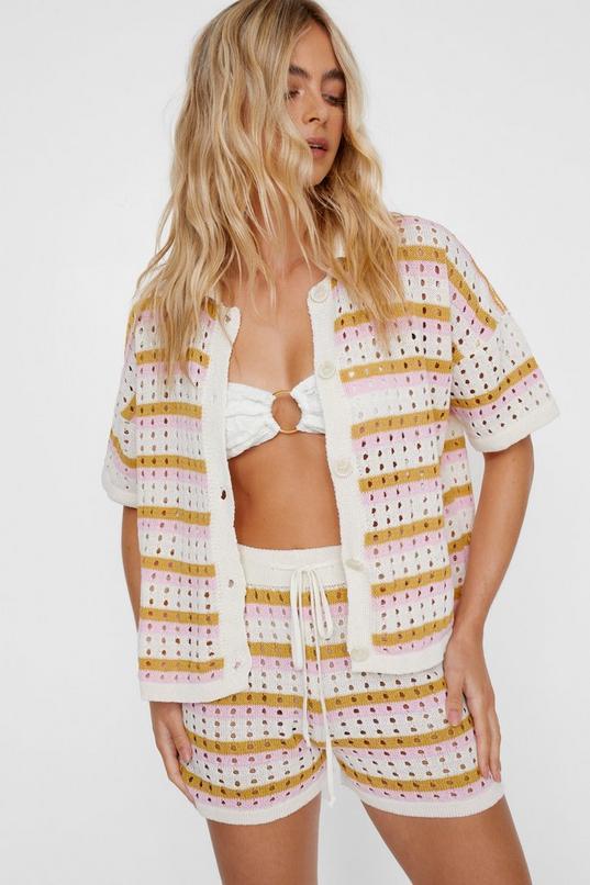 Striped Crochet Shirt  and Short Co-Ord Product Image