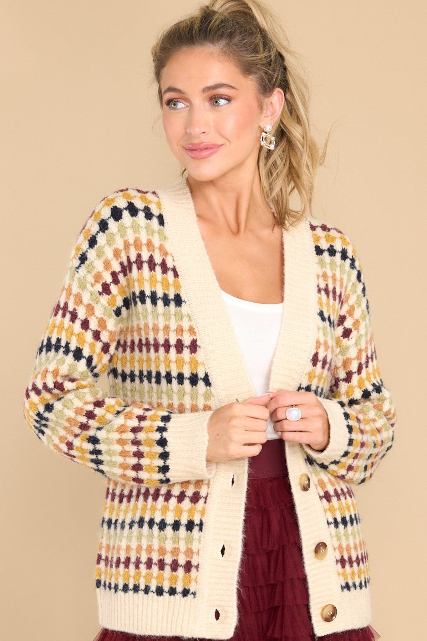 Want The Best Ivory Multi Print Cardigan Product Image