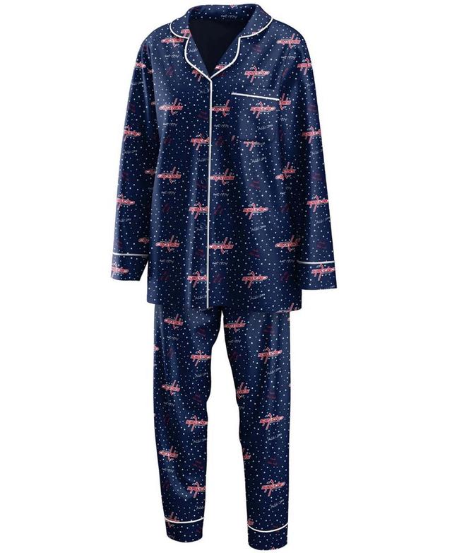 Womens Navy Washington Capitals Long Sleeve Button-Up Shirt Pants Sleep Set Product Image