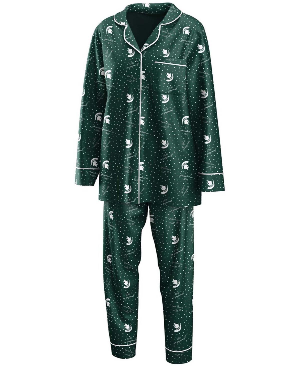 Womens WEAR by Erin Andrews Michigan State Spartans Long Sleeve Button-Up Shirt & Pants Sleep Set Product Image